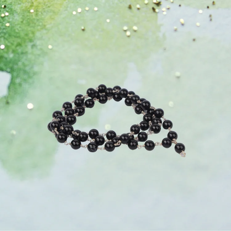 Natural Black Agate silver Mala 